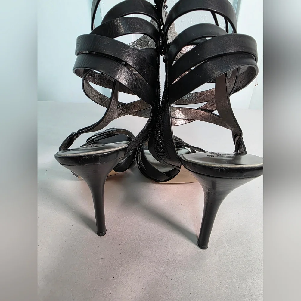 Marciano Black Leather Strappy Gladiator Stiletto Heels Women's Size 7M